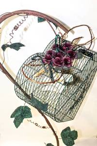 lot 3564 image: Very Large Indoor Outdoor Decorative Metal Heart Shaped Birdhouse on Metal Stand 61 Tall