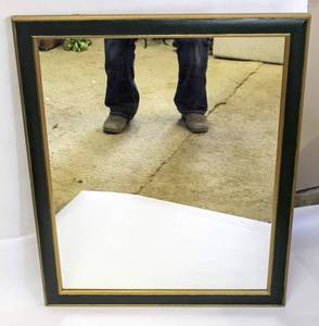 lot 3573 image: 32 Tall x 25.5 Wide Green and Gold Trimmed Mirror