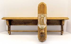 lot 3584 image: Floating Wall Shelf with Hanging Bar and Matching Single Wall Candle Sconce