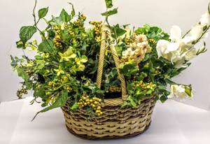 lot 3616 image: Large Basket 19 x 15  Full of Flowers, Fruit and Foliage