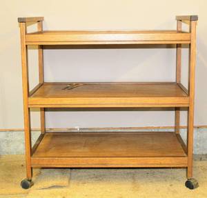 lot 3539 image: Wood Rolling Cart - 3 Shelves