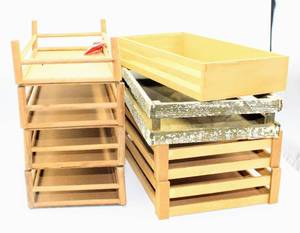 lot 3543 image: (8) Wooden Trays Crates Baskets