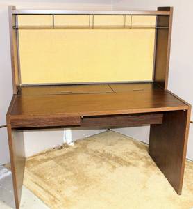 lot 3547 image: Vintage Office Desk - Unique Design with File Cabinet Storage at the Back of the Desktop - See pictures