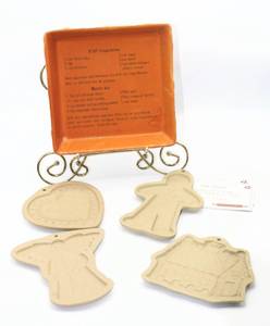 lot 3602 image: Gingerbread Baking Pan Kit and (4) Brown Bag Cookie Art Molds - Angel, Heart, Gingerbread Man and Gingerbread House