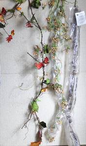 lot 3644 image: (4) Decorative Garlands 2 are new in pkg - Rustic Jingle Bells , OrangeGolden Berries and Fall Leaves