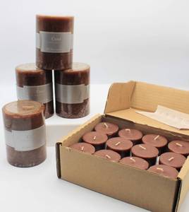 lot 3655 image: Home Interiors Cider Candle Lot - 4 Pillar and 12 Large Votive Size - all new in packaging