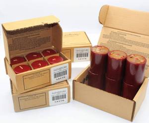 lot 3657 image: Home Interiors Cranberry Candle Lot - 4 Pillars and 18 Votives - all new in boxes