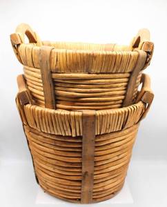 lot 3664 image: (2) Wood Handled Reed Baskets - 9.5T