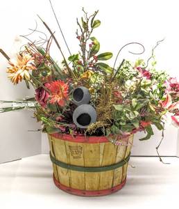lot 3670 image: Large Lot of Assorted Faux Greenery and Flowers in Little Rock Apple Basket 12 Bushel Basket with Handles
