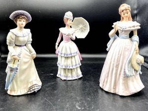 lot 3630 image: (3) 9 Porcelain Figurines By Masterpiece, Sarah Jane, Lady With Parasol, and Penelope