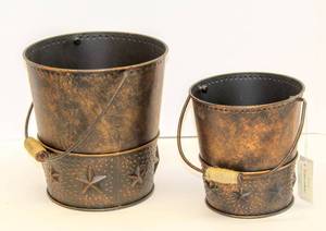lot 3674 image: 2 Brand New Home Interiors Metal Decorative Buckets, 11 and 7