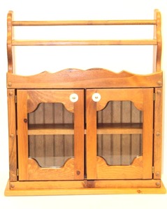 lot 3677 image: Home Interiors Solid Wood Shelf 24 Wide x 27 Tall x 7 Deep With 2 Doors and Rack and Bar