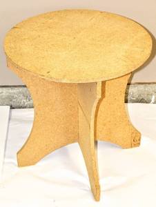 lot 3678 image: Round 3 Piece Pressed Board Table 24 Tall x 24 Diameter
