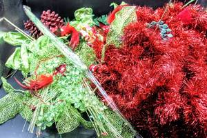 lot 3780 image: Bright Red and Green Christmas Ornaments Decor