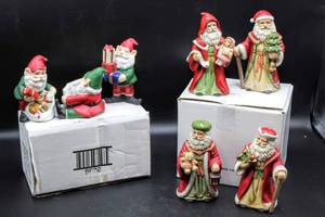 lot 3784 image: Christmas Figurines, (1) set of 4 Old Time Santas and (1) set of 3 Christmas Elves
