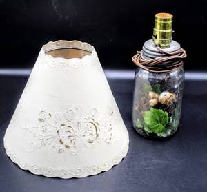 lot 3812 image: Ball Jar Birdhouse Lamp and Stencil Cut Paper Lampshade