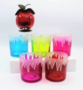 lot 3669 image: 6 Piece Colorful Glass Candle Holder Lot
