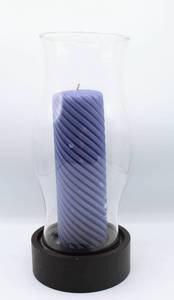 lot 3698 image: Large Hurricane Candle with Wood Base