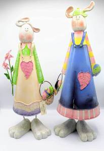 lot 3701 image: Pair of 20 Tall Dancing Metal Easter Bunnies