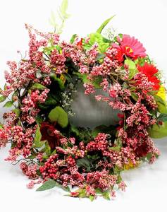 lot 3704 image: Pink Berries with Twigs Wreath and Colorful Daisy Wreath