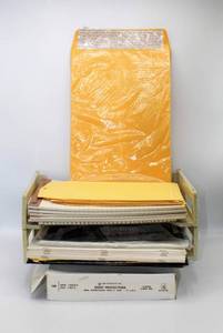 lot 3714 image: Office Supplies - Mead Manila Envelopes, Notepads, White Folders, Box of Sheet Protectors, Document Trays