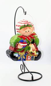 lot 3717 image: Large Metal Christmas Elf Candle Holder Lantern Hanging on Decorative Ornament Hanger