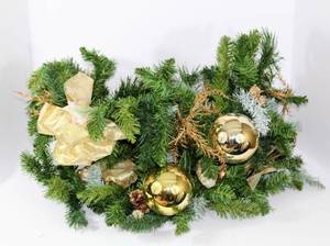 lot 3723 image: 2 Piece Set Pine with Pine Cones and Gold Ornaments Christmas Holiday Decor - 54 Garland and 30 Swag Centerpiece