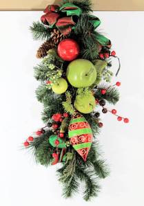 lot 3726 image: 23 Green & Red Ornaments, Green Apples with Pine and Red Berries Christmas Holiday Hanging Swag