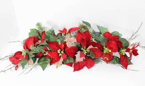 lot 3728 image: 34 Red Poinsettias and Crystal Accented Twigs Christmas Holiday Swag