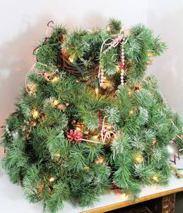 lot 3753 image: Beautiful Lighted Spiral Twig & Pine Garland for Making a Christmas Tree - A Large tomato cage would work perfectly