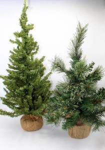 lot 3754 image: 2 Small Artificial Pine Trees with Burlap Bases
