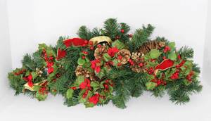 lot 3757 image: Large Red Berries, Poinsettias, and Pine with Pine Cones Swag - Very Nice
