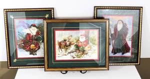 lot 3762 image: Lot of 3 Framed Matted Old World Santa Art - Artists Peggy Abrams and G Barker