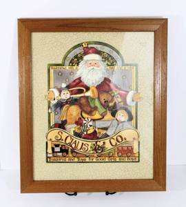 lot 3764 image: 16.5W x 19.5T Framed Santa Art - S. Claus & Co. Handcrafted with a Nod and a Wink - Treasures and Toys for Good Girls and Boys
