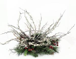 lot 3766 image: Iced Twigs, Red Berries and Pine Christmas Holiday Centerpiece