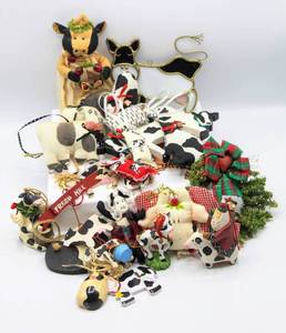 lot 3806 image: Huge Lot of (mostly) Black & White Cow Decor - Stained Glass Cow Window Hanger, Wall Hangings, Ornaments and more