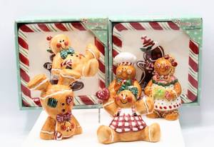 lot 3774 image: Gingerbread Couple Salt & Pepper Shakers, Set of 3 Gingerbread Boys & Girl Figurines, 2 sets of 2 Gingerbread Plates New in Box