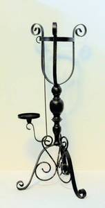 lot 3832 image: Black Scroll Metal Stand  and Black Metal Candelabra