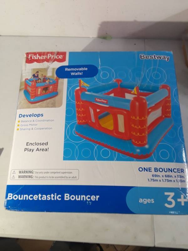 fisher price bouncetastic inflatable castle bouncer with removable mesh walls