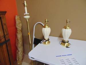 lot 2395 image: 2 Table Lmaps and a Standing Lamp W Shades