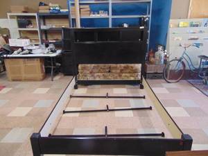 lot 2452 image: Queen Size Bed Frame - Headboard Footboard and 3 mattress supports