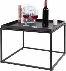 lot 4580 image: MyGift 24-Inch Modern Black Metal Square Tray Side Table - No Hardware