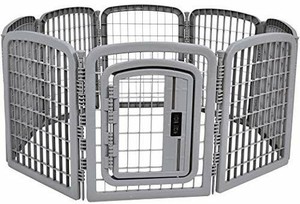 lot 4592 image: AmazonBasics 8-Panel Plastic Pet Pen Cage Playpen - Gray