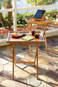 lot 4608 image: Lipper International Bamboo Lipped Snack Table, Set of Two