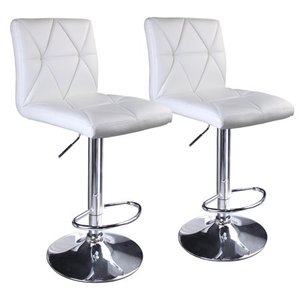 lot 5452 image: Leader Accessories Bar Stool,White Hydraulic Modern Diagonal Line Adjustable Bar Stools with Back,Set of 2