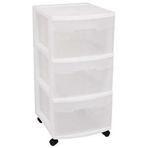 lot 5461 image: Sterilite 28308002 3 Drawer Cart, White Frame with Clear Drawers and Black Casters, 2-Pack