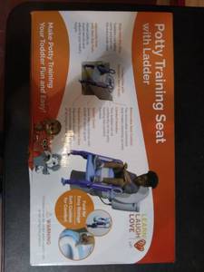 lot 5462 image: Potty Training Seat with Ladder - Potty Step Stool for Toddlers Fits Most Toilets, Folds for Storage. Potty Ladder is Durable and Safe - Wide Step, Non-Slip Pads, Comfort Handles and Removable Cushion