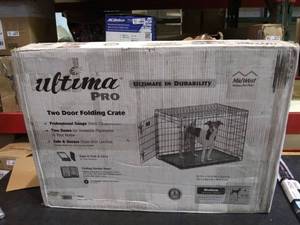 lot 5491 image: MidWest Ultima Pro (Professional Series & Most Durable Dog Crate)  Extra-Strong Double Door Folding Metal Dog Crate wDivider Panel, Floor Protecting Roller Feet & Leak-Proof Plastic Pan