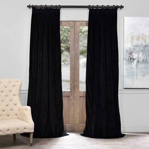 lot 5492 image: HPD Half Price Drapes VPCH-194007-96-FP Signature Pleated Blackout Velvet Curtain (1 Panel), 25 X 96, Warm Black