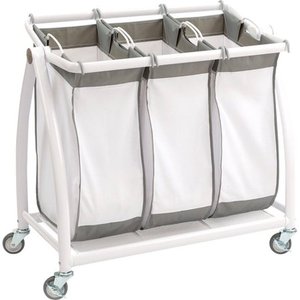 lot 5494 image: Seville Classics Premium 3-Bag Heavy-Duty Tilt Laundry Hamper Sorter Cart, White